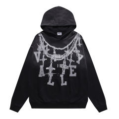 Large Chain Back Letter Printed Washed Version Hoodie 28711245