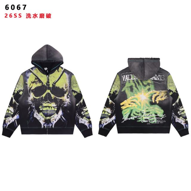 Fluorescent Skeleton Print Washed Distressed Zip-Up Cardigan Hoodie 28978994
