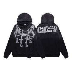 Large Chain Back Letter Printed Washed Version Hoodie 28711245