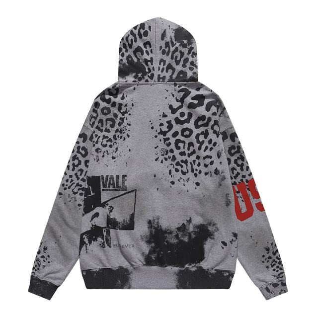 Black Spot Leopard Print Washed Version Hoodie 28709902