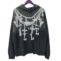 Large Chain Back Letter Printed Washed Version Hoodie 28711245