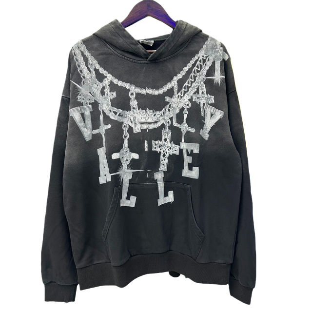 Large Chain Back Letter Printed Washed Version Hoodie 28711245