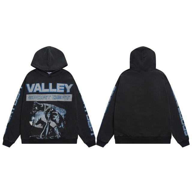 Two Dogs Letter Print Washed Version Hoodie 28523830