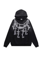 Large Chain Back Letter Printed Washed Version Hoodie 28711245