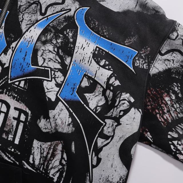Dark Castle Evil Spirit Print Washed Version Hoodie 28709900