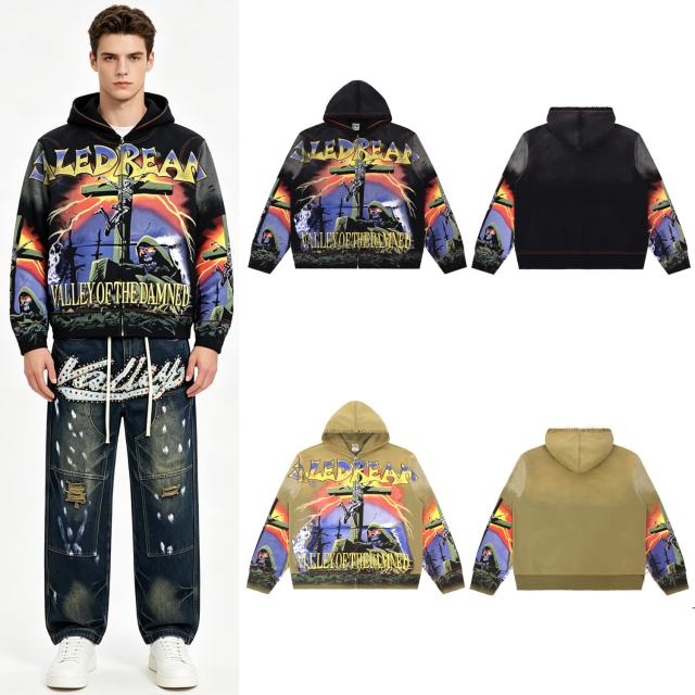 Dark Aesthetic Grim Reaper Graphic Distressed Zip Hoodie 28978141