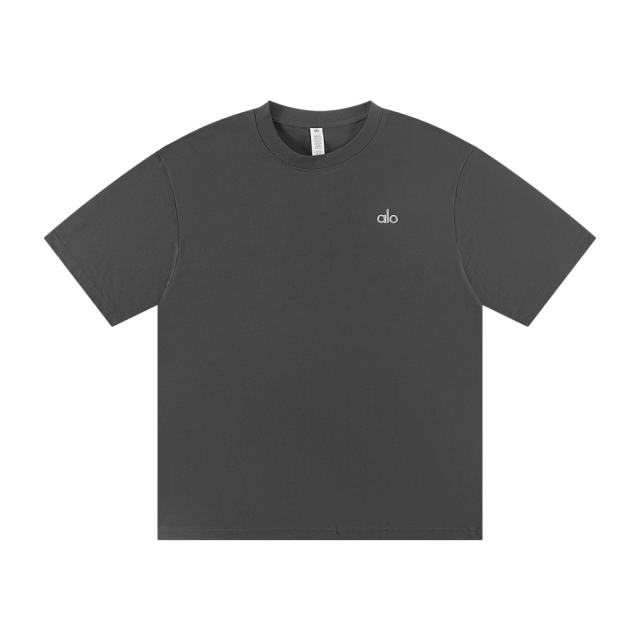 Alο Grey Small Metal Logo Font T-shirt