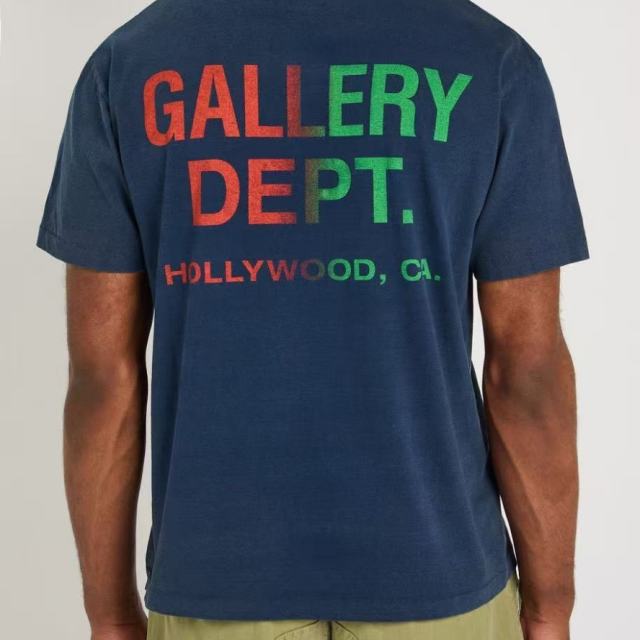 1:1 Top Quality Gallery Dept Hollywood CA Gradient Logo Washed Navy T-Shirt
