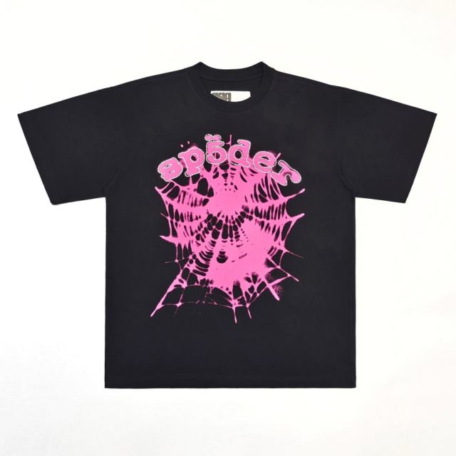 1:1 Top Quality Rhinestone Pink Letter Pink Mesh Print Tee