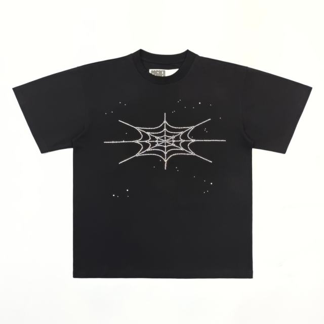 1:1 Top Quality Rhinestone Spider Web Graphic Tee