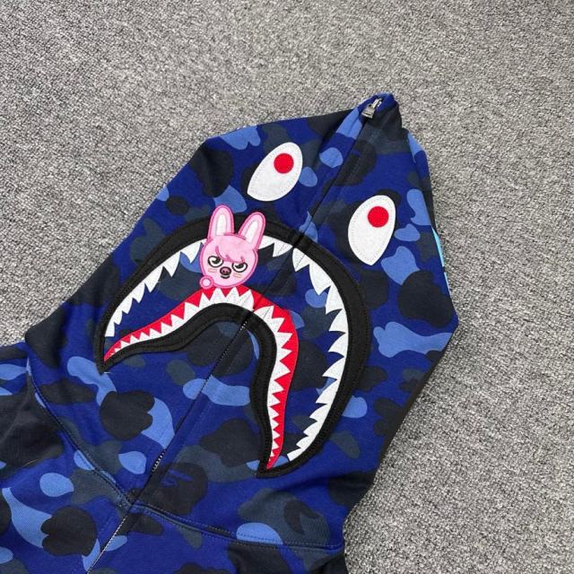 [Best Quality] 1:1 BAPE x Stray Kids Changbin Shark Full Zip Hoodie Navy