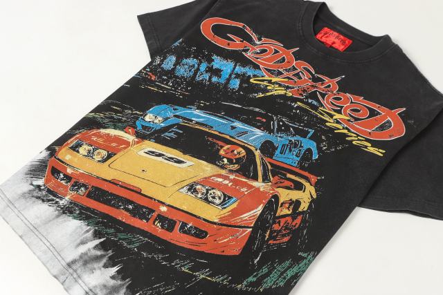 Skeleton Racing Print Washed Version Tee 2 colors 28696498