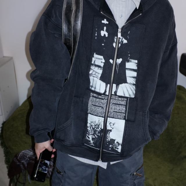 ERD Nun Print Zip Up Hoodie