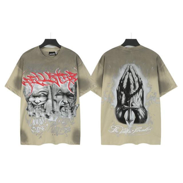 Laugh And Cry Double Face Prayer Print Washed Tee 2 colors 29043140