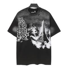 Dark Paris Eiffel Tower Print Washed Tee 2 colors 29043139