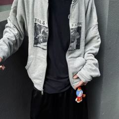 ERD Japanese Print Zip Up Hoodie Grey