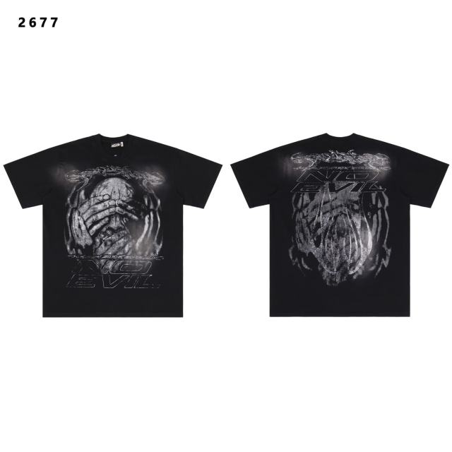 No Evil kull With Covered Eyes Print Washed T-Shirt Tee 28979130