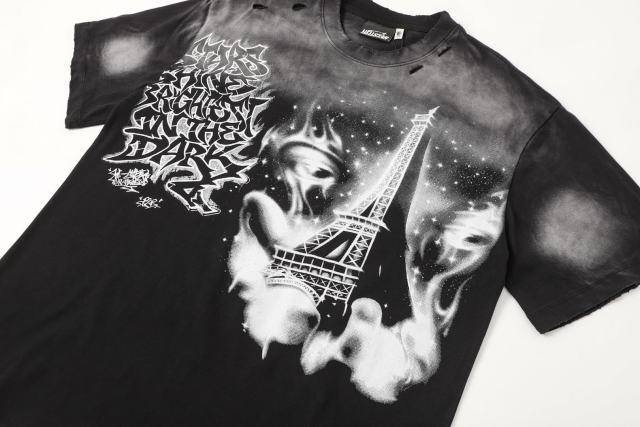 Dark Paris Eiffel Tower Print Washed Tee 2 colors 29043139