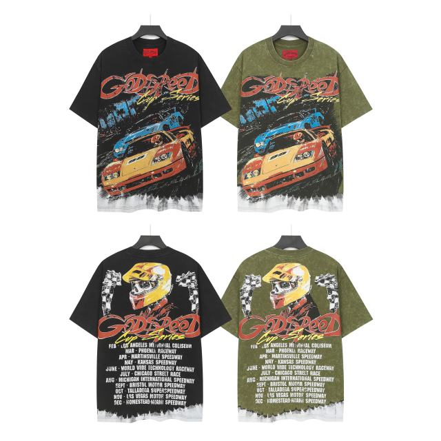 Skeleton Racing Print Washed Version Tee 2 colors 28696498