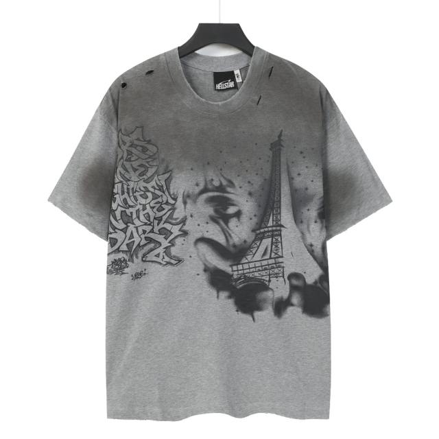 Dark Paris Eiffel Tower Print Washed Tee 2 colors 29043139