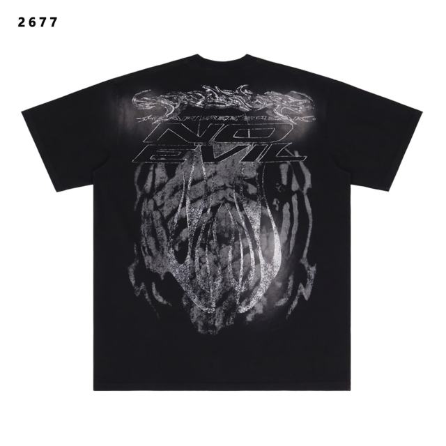 No Evil kull With Covered Eyes Print Washed T-Shirt Tee 28979130
