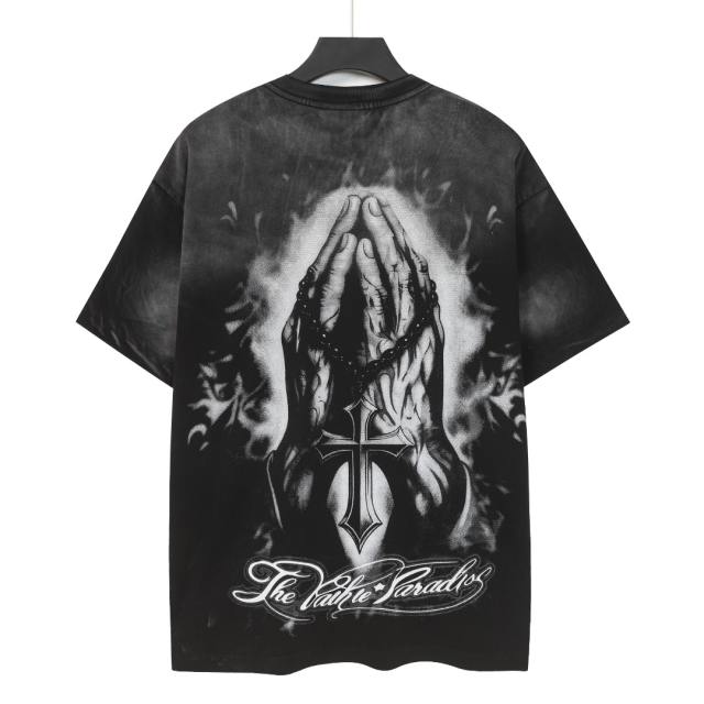 Laugh And Cry Double Face Prayer Print Washed Tee 2 colors 29043140