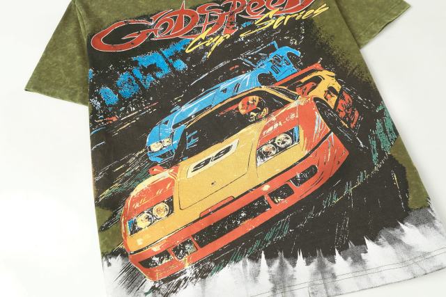 Skeleton Racing Print Washed Version Tee 2 colors 28696498