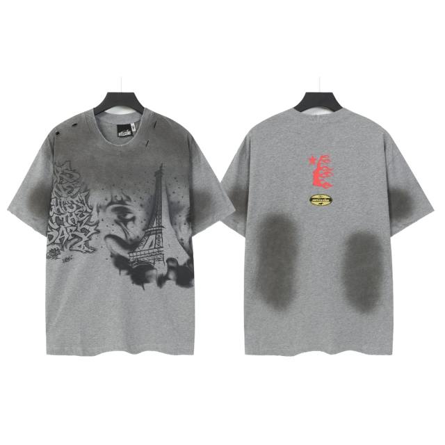 Dark Paris Eiffel Tower Print Washed Tee 2 colors 29043139
