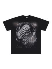 No Evil kull With Covered Eyes Print Washed T-Shirt Tee 28979130