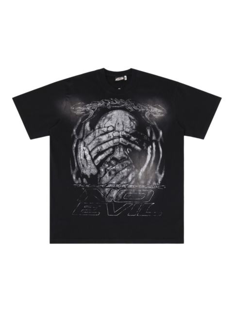 No Evil kull With Covered Eyes Print Washed T-Shirt Tee 28979130