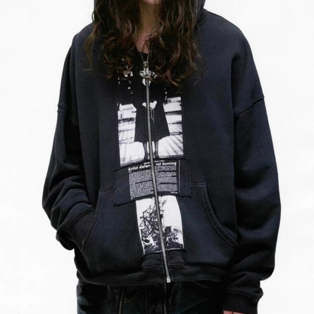ERD Nun Print Zip Up Hoodie