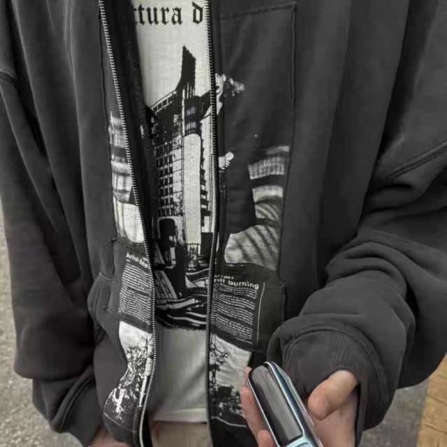 ERD Nun Print Zip Up Hoodie