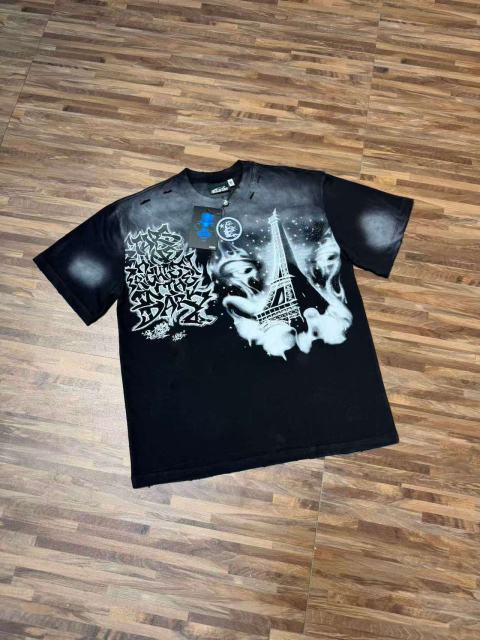 Dark Paris Eiffel Tower Print Washed Tee 2 colors 29043139