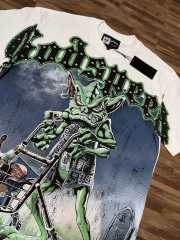 White funny green devil hot-fix rhinestone printed short-sleeved T-shirt 29033491
