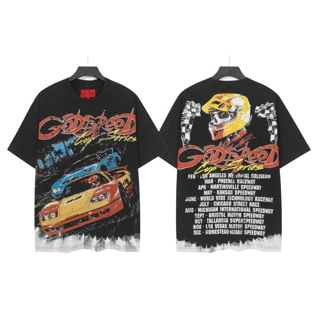 Skeleton Racing Print Washed Version Tee 2 colors 28696498
