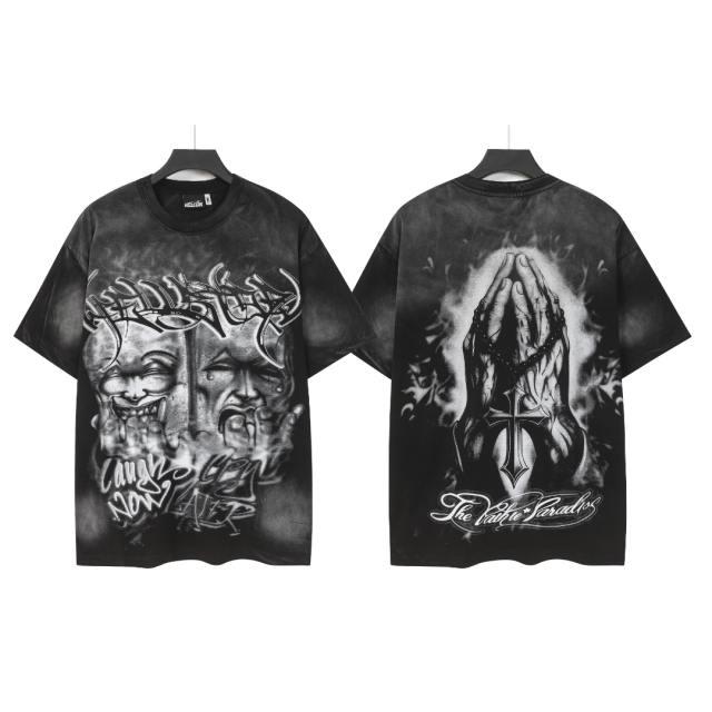 Laugh And Cry Double Face Prayer Print Washed Tee 2 colors 29043140