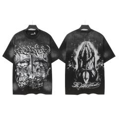 Laugh And Cry Double Face Prayer Print Washed Tee 2 colors 29043140