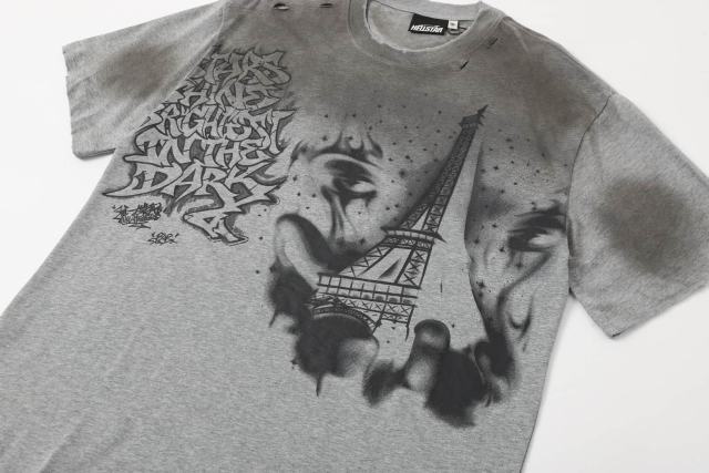 Dark Paris Eiffel Tower Print Washed Tee 2 colors 29043139