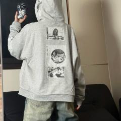 ERD Japanese Print Zip Up Hoodie Grey
