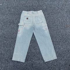 ERD Blood Splatter Carpenter Pants Hickory Stripe Distressed Workwear Jeans