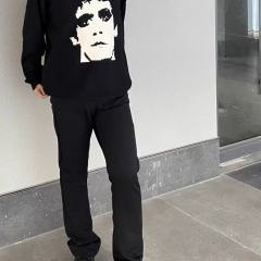 ERD Portrait Jacquard Knit Sweater Black Minimalist Face Graphic Pullover