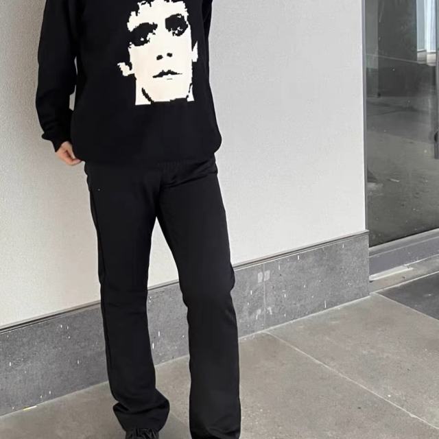 ERD Portrait Jacquard Knit Sweater Black Minimalist Face Graphic Pullover