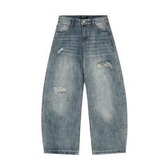 ERD Light Wash Barrel Jeans Vintage Frayed Balloon Denim Pants