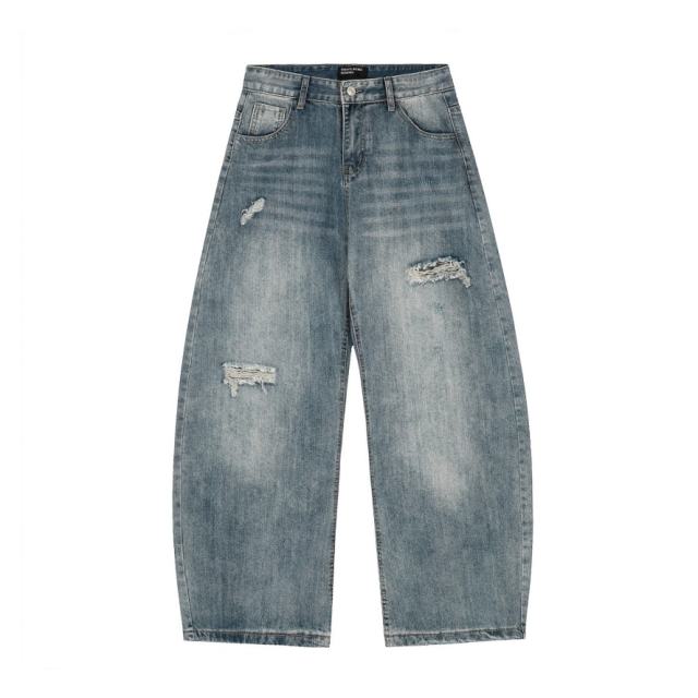ERD Light Wash Barrel Jeans Vintage Frayed Balloon Denim Pants