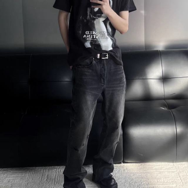 ERD Black Washed Flare Jeans Vintage Distressed Bootcut Denim