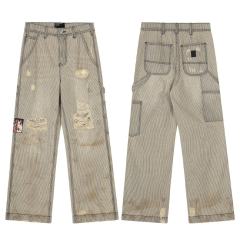 ERD Hickory Stripe Carpenter Pants Vintage Mud Wash Distressed Workwear