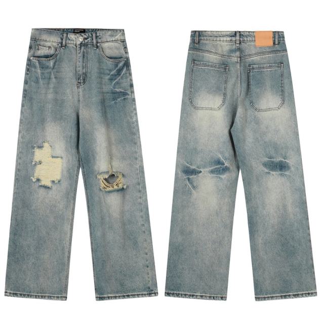 ERD Knee Light Wash Distressed Wide Leg Jeans