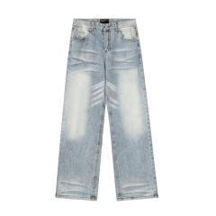 ERD Light Wash Wide Leg Jeans Vintage Washed Cat Whisker Denim