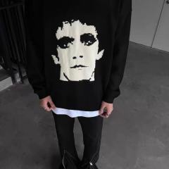 ERD Portrait Jacquard Knit Sweater Black Minimalist Face Graphic Pullover