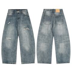 ERD Light Wash Barrel Jeans Vintage Frayed Balloon Denim Pants